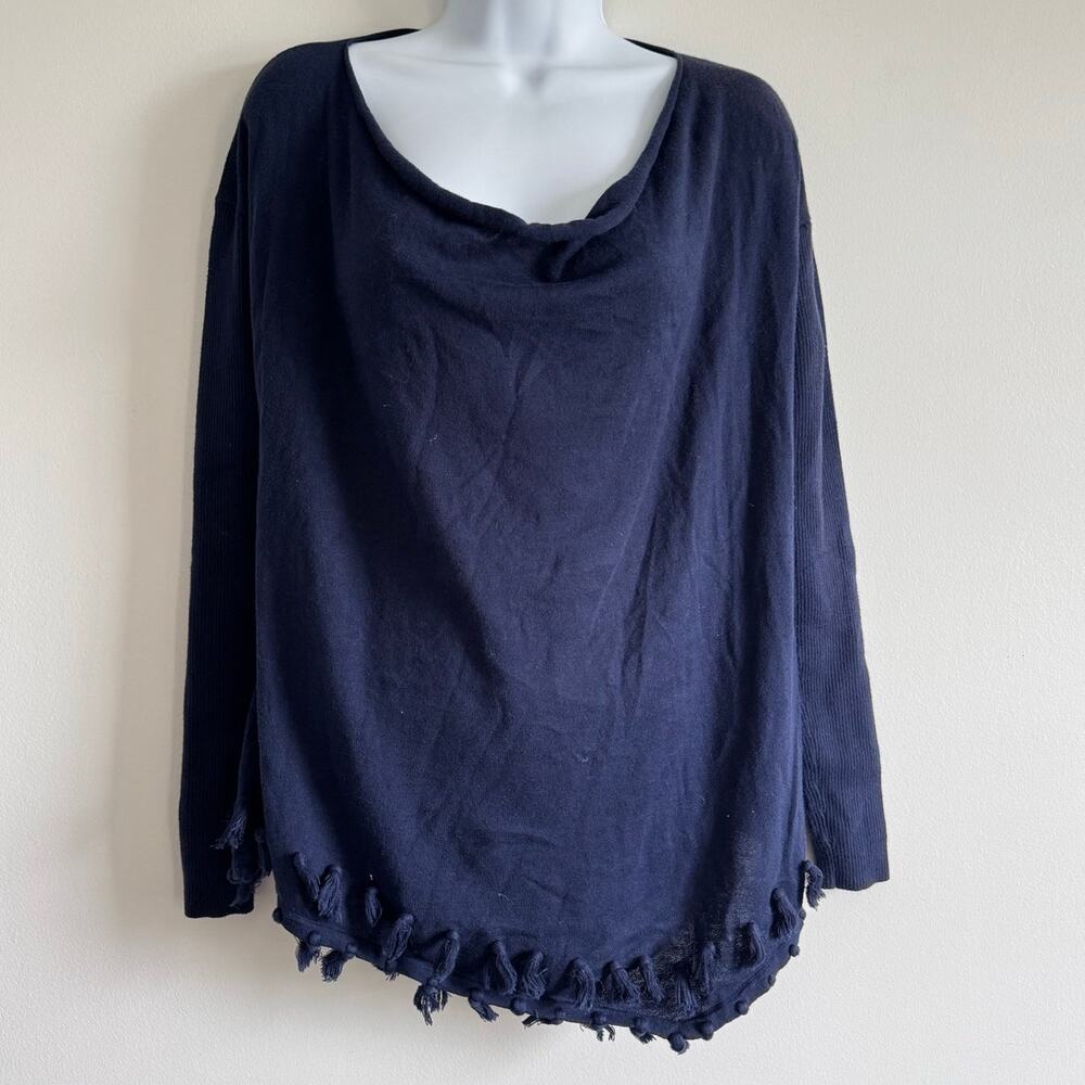 Lilly‎ Pulitzer Navy Blue Tassel Hem Sweater XS Cotton Lightweight Knit preppy
